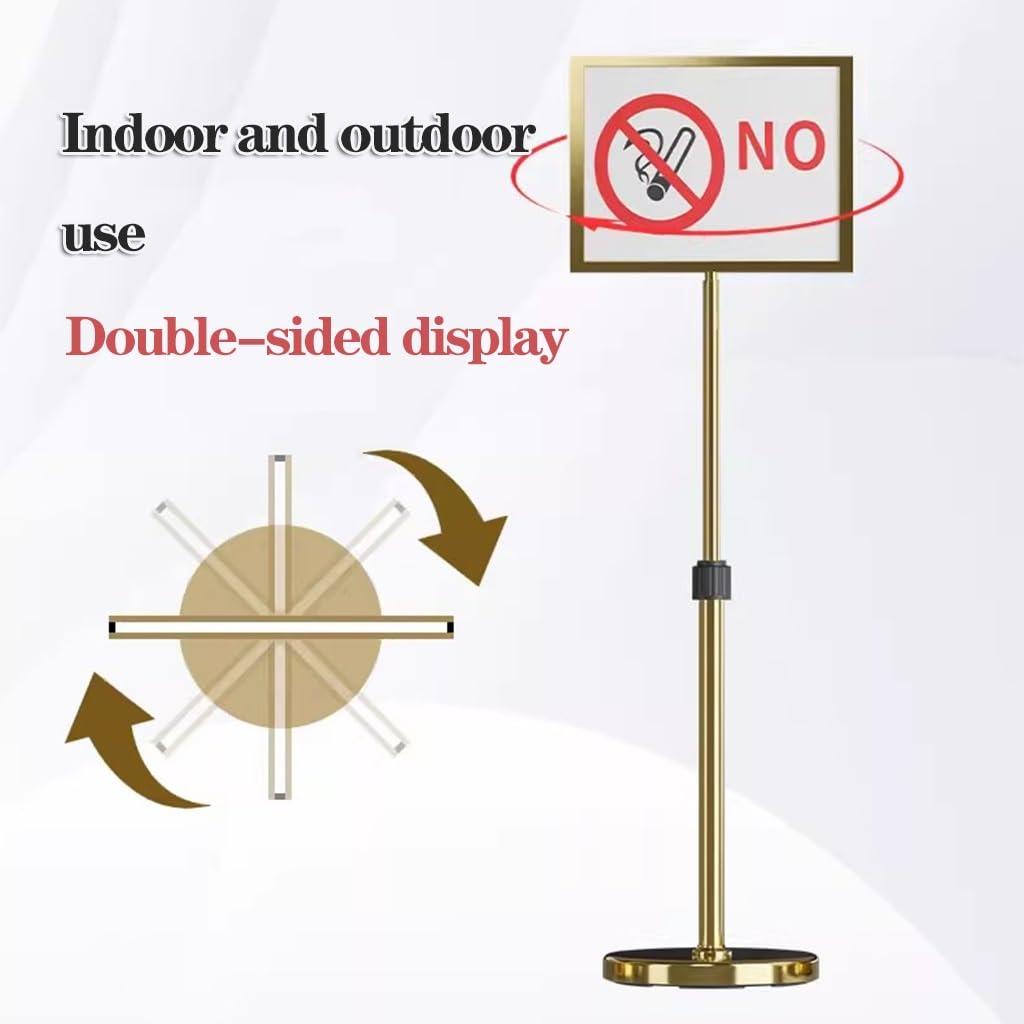 Soporte de Letrero Ajustable de Acero Inoxidable - Expositor de Suelo A4 para Bodas, Publicidad, menús y Ventas - Soporte Vertical Plateado para Carteles, señalización de Altura Ajustable