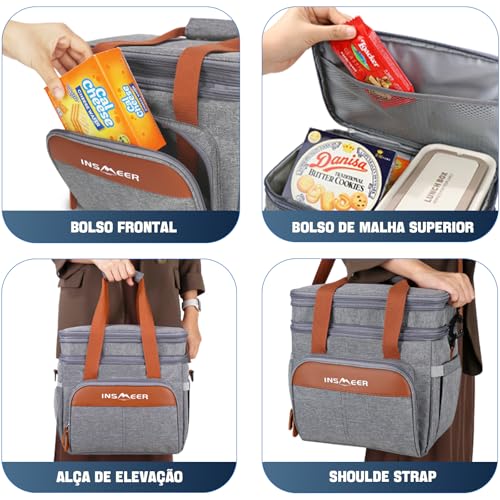 INSMEER Bolsa Térmico 20 Litros Para Lancheiras E Salgadinhos, 31 * 21 * 31Cm, Gris Saco Termica (Ci