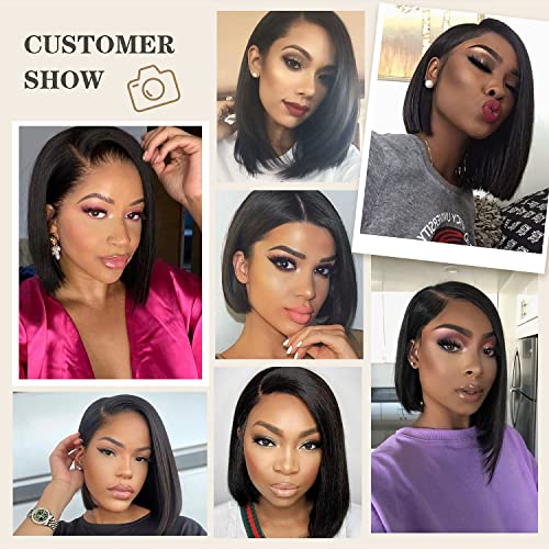 Quick Wig 14 Inch Black Short Bob Wigs Straight Hair Wig Side Part Bowl Cut Cosplay Wig Heat Resistant Natural Looking Synthetic Full Wigs For Women(Natural Black) #TOP5