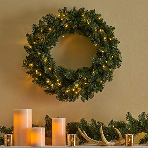 24" Norway Spruce Christmas Wreath W/50 Warm White Led Lights, Battery-Operated, No Timer #TOP1
