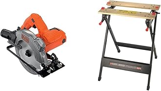 1250 W 66 mm Cutting Depth Blade Circular Saw Power Tool, CS1250L-GB & Workmate, Work Bench Tool Stand Saw Horse Dual Clamping Crank, Heavy Duty Steel Frame, WM301