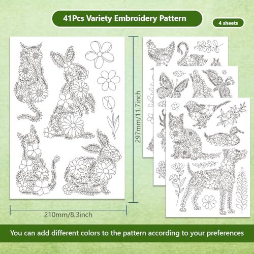 BENECREAT 4 Sheets 41pcs Flower Animals Water Soluble Hand Sewing Stabilizers - Image 2