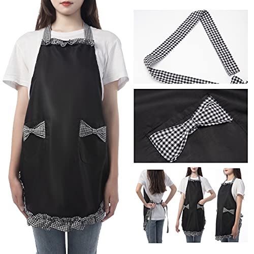 2 Pcs Women Cute Apron, Ladies Black Aprons With 2 Pockets, Waterproof Kitchen Aprons For Women, Chef Apron For Cooking Baking Gardening, Premium Aprons As Gifts For Mom Wife Girlfriend Grandma #TOP5