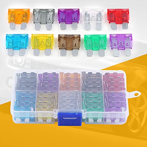 Kit de 100 fusibles automotrices de aleación de zinc, 2 A, 3 A, 5 A, 7,5 A, 10 A, 15 A, 20 A y 25 A, voltaje nominal 32 V, con caja de almacenamiento para auto y SUV, cumplimiento ROHS miniatura 4