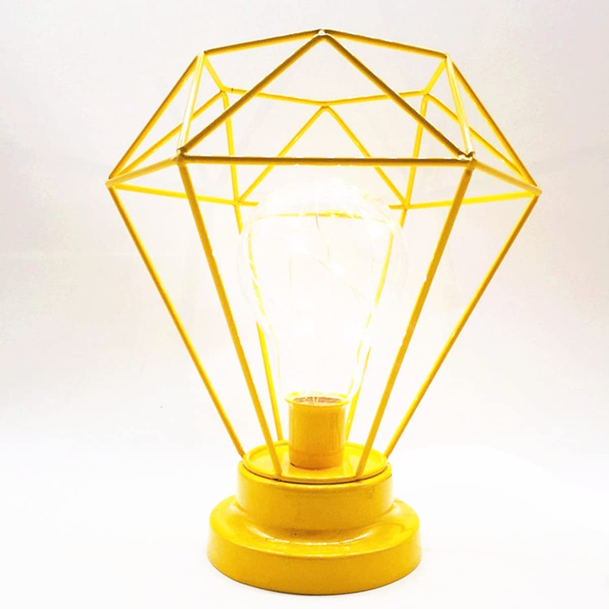 YUANZ Diamond Table Lamp, Metal Table Lamp, Battery Operated Diamond Shape Bedside Lamp, Floor Lamp (Yellow)