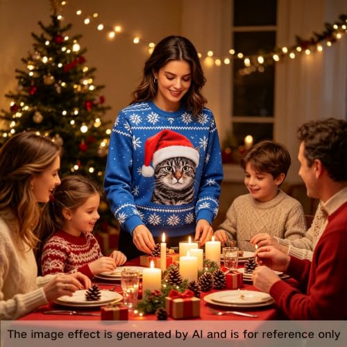 Santa Hat Tabby Cat Blue Sweatshirt, alternative view 2
