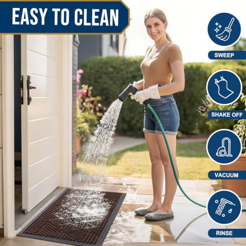 Image of Smiry Front Door Mat Outside Entrance, Low Profile Rubber Doormat, 33x21