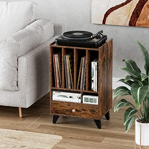 Gannyfer Vinyl Record Storage Table, 3-Tier Record Player Stand With Metal Legs, Cube Turntable Stand Record Holder Up To 150 Albums, Retro Vinyl Storage Cabinet Display Shelf For Bedroom Living Room #TOP7