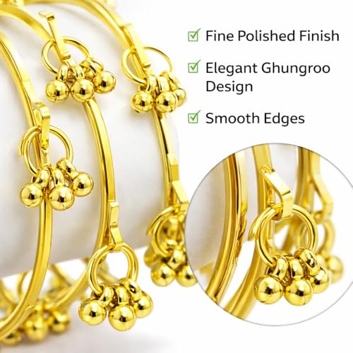 Image of 8 Pcs Ghunghroo Kashmiri Bangles Set for Women Stylish | Gold Tone Kashmiri Chudi | Lightweight Traditional Jewellery