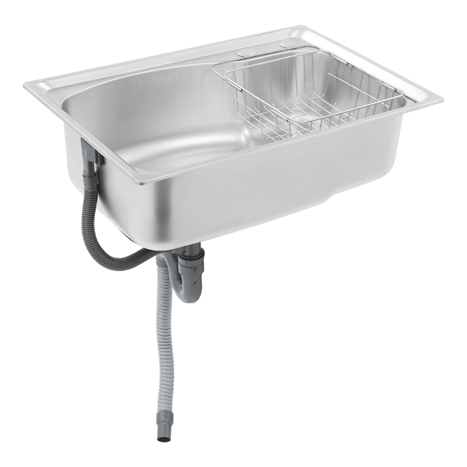 Fregadero Inox Cocina Empotrable Gran Capacidad, Fregadero Rectangular Moderno Plata, Demasiado Completo, Escurredor, Bajo Plano o Empotrado, Accesorios Incluidos, Fácil de Instalar 65x44x20cm