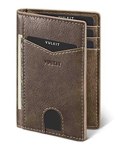 Image of VULKIT Bifold Front Pocket Slim Wallet RFID Blocking Minimalist Thin Leather Credit Card Holder Wallet for Men and Women Mocha