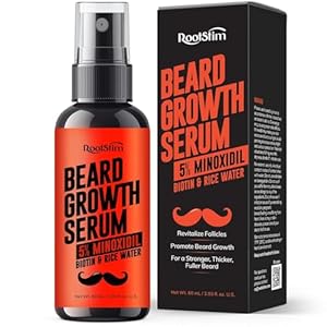 5% Minoxidil Beard Growth Serum for Men: 5% Minoxidil Hair Regrowth Spray with Biotin & Rice Water – Extra Strength Beard Oil for Faster Thicker and Fuller Beard Growth – 2.03 Fl Oz
