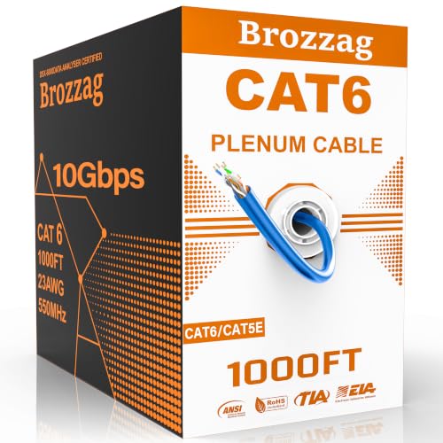 Cat6 Plenum Cable 1000ft | 23AWG, 550MHz, 10Gbps UTP Ethernet | CMR Fire-Rated Jacket | DSX-8000 Certified & ETL Verified | Tangle-Free Easy-Pull Spool | Bulk Cat6/Cat5e LAN Internet Cable, Blue