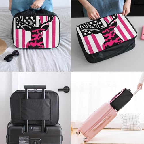 Women's Travel Luggage Lever To Hang Bags, Storage Bag For Sports Gym, Lightweight Weekender Overnight Carry On Bag American Flag Camo Funny Deer Hunting Pink Camouflage2