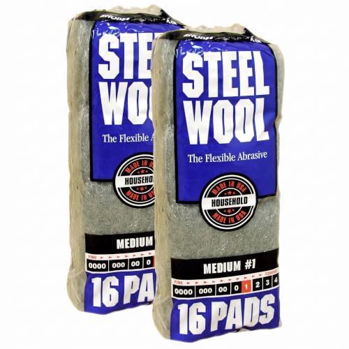 Homax Rhodes American Household Steel Wool16 pad, Medium Grade #1, 16 Pads (Pack of 2)