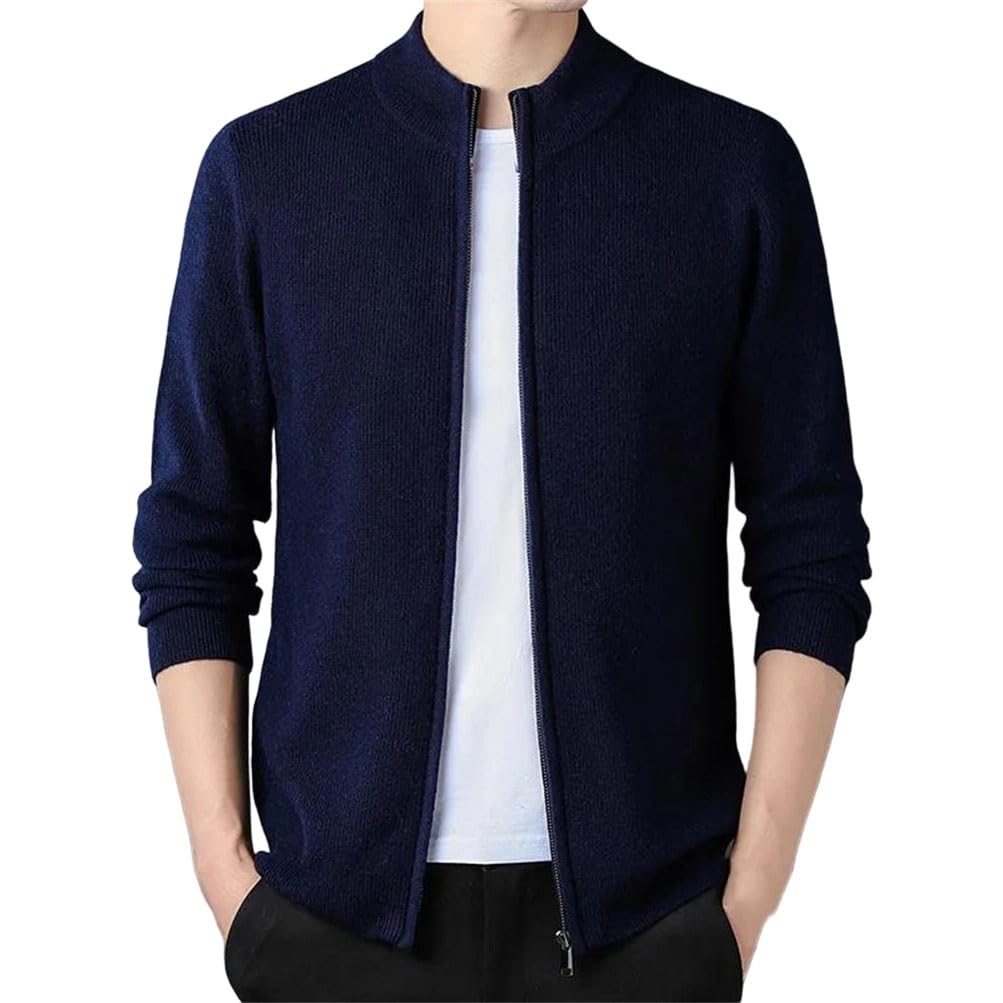 Cárdigan de punto para hombre con cremallera y cuello alto a rayas 4