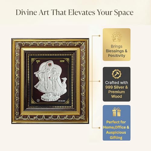 Image of 999 Silver Radha Krishna Frame - Pure Silver Sheet with Purity Certificate | Ideal for Pooja Room, Diwali Gift & Home /Office Decor - 1 Unit (22 x 20 CM / 8.5 x 8 Inch)