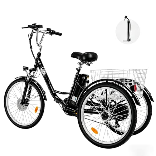 Pudari Triciclo eléctrico para adultos M300 Batería extraíble de 36 V 15 Ah Neumáticos antideslizantes y resistentes al desgaste de 24 x 2,125 pulgadas Triciclo de camping Triciclo de transporte para
