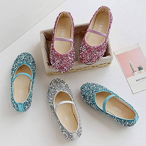 Generic Little Child's Girls Sequined Crystal Shoes Low Heel Princess Glitter Dress Shoes for Kids Toddler Wedding Party4