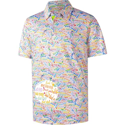 Mens Golf Polos for Men Dri Fit Polo Shirts for Mens Moisture Wicking 4 Way Stretch Happy Fathers Day Best Dad Ever Print Collared Short Sleeve Golf Shirts for Men X-Large