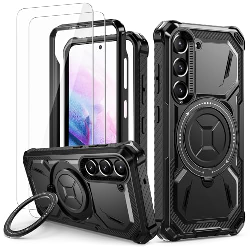 Lanhiem Funda para Samsung Galaxy S21 Plus con 2 protectores de pantalla, anillo de soporte de 360°, militar a prueba de golpes para Samsung Galaxy S21 Plus, color negro