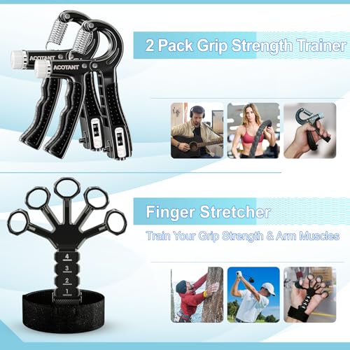 image for Acotant Grip Strength Trainer(5 Pack) with Finger Exerciser, Hand Grip