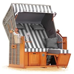 Strandkorb Hanse Ostsee 2 Sitzer Klassik XXL 120cm breit - Volllieger bereits montiert inkl. Strandkorbrollen ideal für Zuhause, Balkon und Terrasse