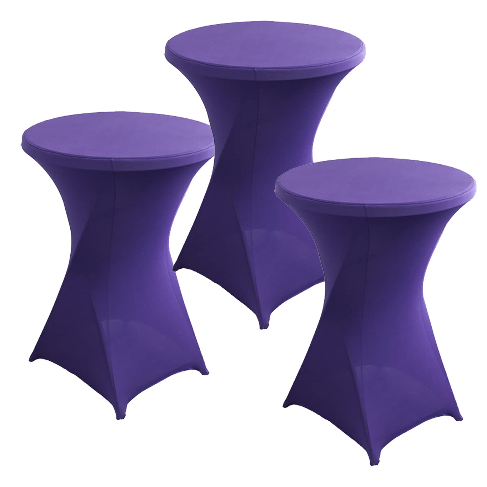 Juego de 3 manteles redondos de elastano para mesa de cóctel, manteles elásticos para banquetes de boda, color morado oscuro, 80 x 110 cm, perfecto para fiestas, eventos y catering