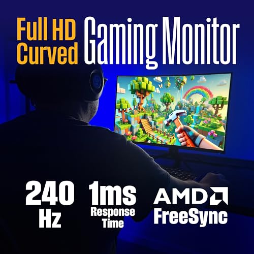 Image of Westinghouse 24 Inch Curved Gaming Monitor, 240Hz, 1ms, FHD 1080P, 3000:1 Contrast Ratio, 118% SRGB, 1500R, AMD FreeSync, Eyecare, for PC Games with Built-in Speakers, VESA, DisplayPort, HDMI