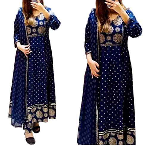 Image of ANNI DESIGNER Women's Cotton Blend Straight Kurta with Pant & Dupatta