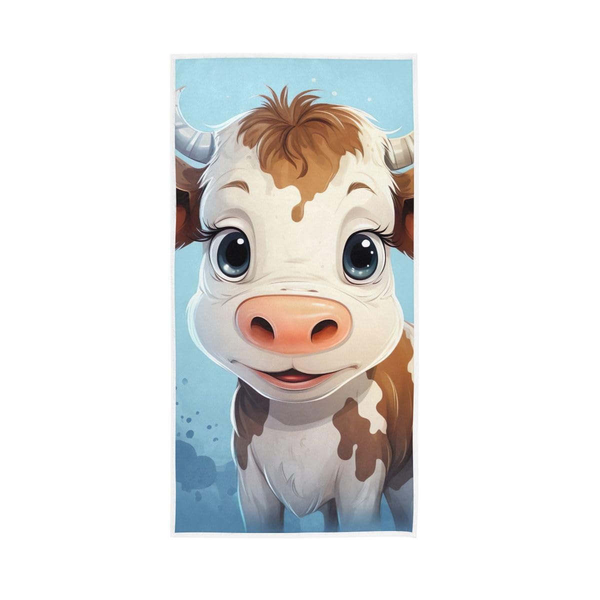 HUYGD Cartoon Cute Cow Blue Hand Towel, Multipurpose Spa Towels for Bathroom, Gym, Hotel, Spa 15 x 30 Inches