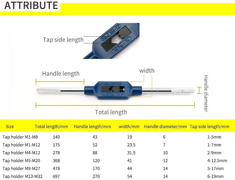 1Pcs Adjustable Hand Tap Wrench Holder Accessories For Taps And Die Set Tapping Tools M1-M32(M9-M27)