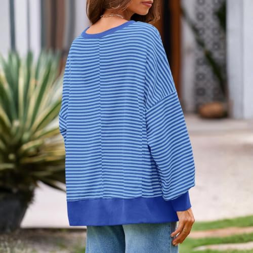 Striped Sweatshirt for Women Crewneck Long Sleeve Split Pullover Tunic Tops - image 3