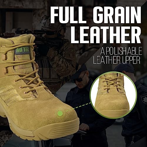 Leather Tactical Boots for Men - Comfortable 6" Suede Work Boots for Men with Side Zipper, Mens Boots For Military, Army, Police Services - Slip & Oil Resistant, Suede4