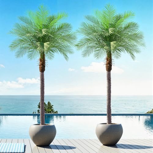 Image of 9ft Artificial Phoenix Palm Tree, Faux Coconut Silk Tropical Fake Palm Plant for Indoor Outdoor Home Office Patio Bathroom Pool Coastal Decor(Set of 2)