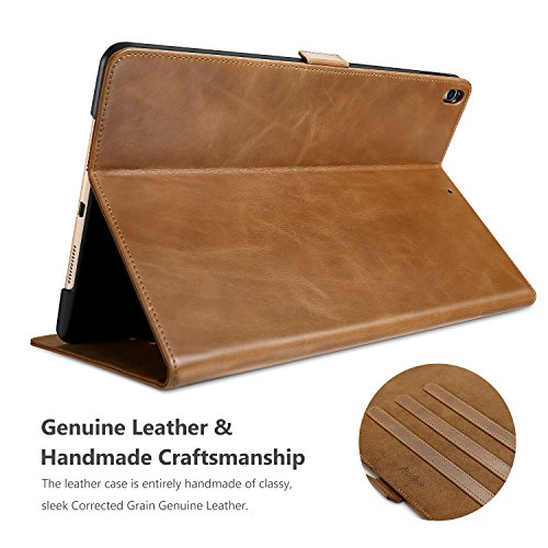 ProCase iPad Air (3rd Gen) 10.5 2019 / iPad Pro 10.5 2017 Case, Vintage Genuine Leather Case Slim Fit Stand Folio Cover, with Multiple Viewing Angles, Auto Sleep/Wake Feature –Brown