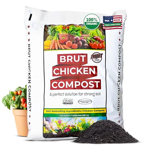 Brut Chicken Compost – Nutrient-Rich 100% Composted Chicken Manure Soil Amendment – Safe, Pure Organic Compost – Additive-Free Soil Fertilizer for Vegetable Gardens, Flowers, Indoor Plants – 1CubicFt