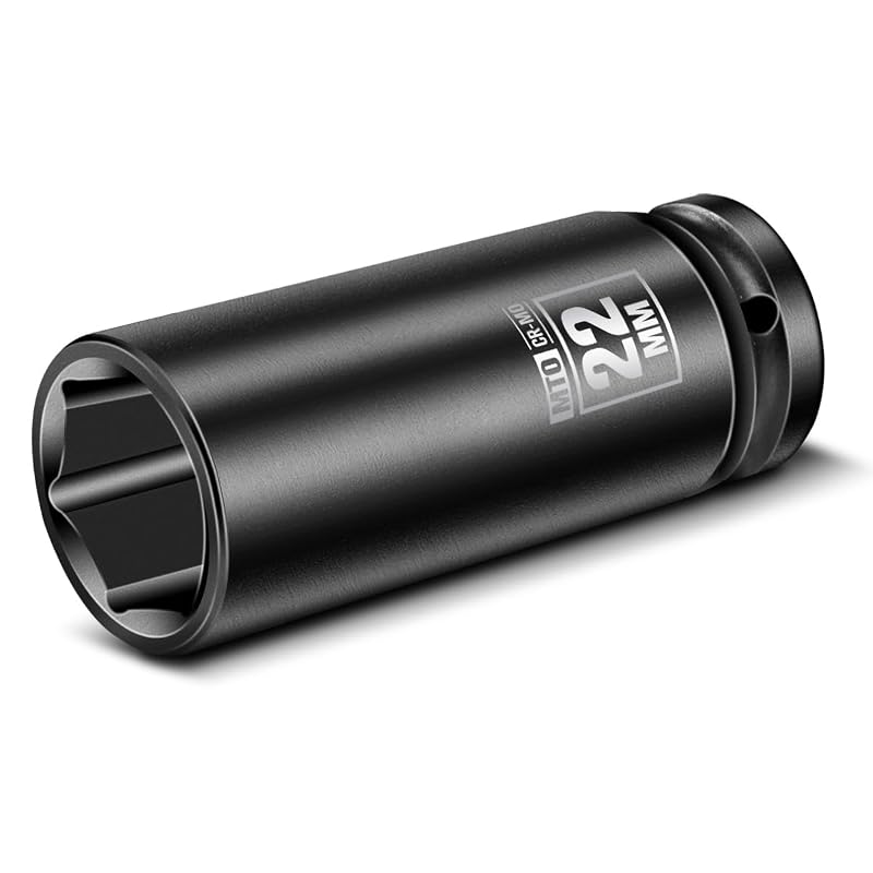 Soquete de impacto profundo MTO 22 mm, 6 pontos, encaixe quadrado de 12,7 mm (1/2 pol.), aço CR-MO, acabamento fosfatizado, MTO-22MM