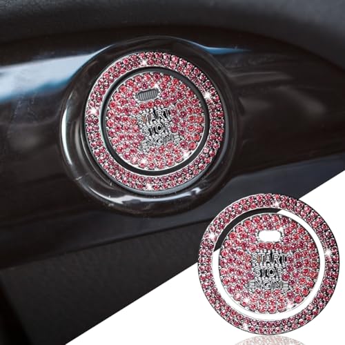 Image of Bling Crystal Car Engine Start Ring Sticker, Sparkling Rhinestone Push Start Button Decorative Cover, Anti-Scratch Key Ignition & Knob Bling Ring Car Interior Accessories for Women (Pink)