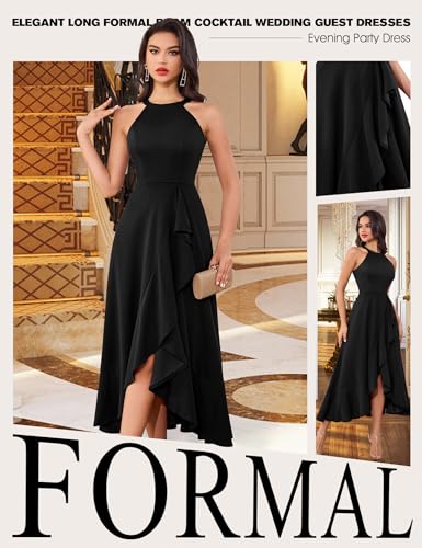 Image of Dressystar Womens 2026 Halter Slit Ruffle Wedding Guest Party Dress Elegant Maxi Long Sleeveless Formal Prom Cocktail Dresses