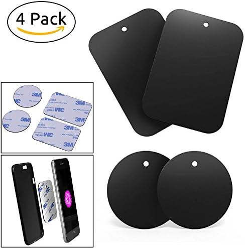 Metal Plates for Magnetic Mount 4 Pack of Universal Replacement 3M Adhesive Plates for All Phone Magnetic In Car Holder Cradle Includes 2 x Large Rectangular Metal Plates and 2 x Round Metal Discs