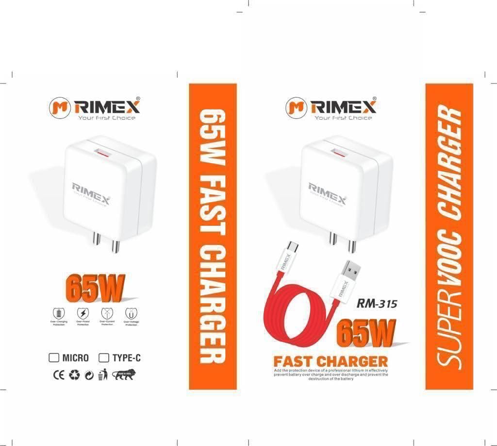 RIMEX 65W Fast Charger & Cable USB Type C Combo, Super Vooc 5.0 A Compatible with Samsung, One Plus,RealMe, Xiomi, Oppo, Vivo and Other Smartphones with 1000 mm Long Cable (B0D63BDRJG) Amazon Price History, Amazon Price Tracker