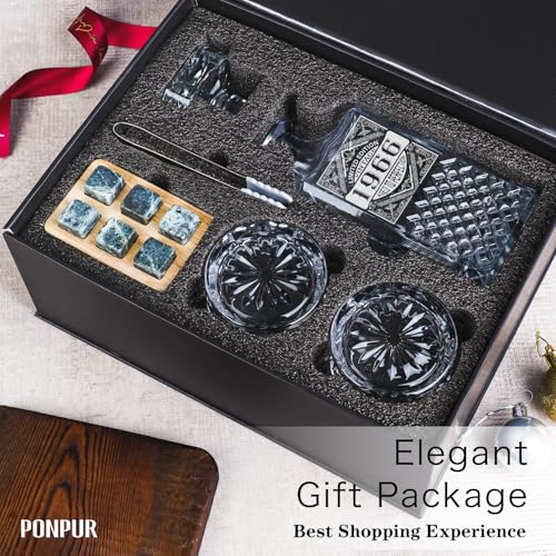 Image of PONPUR 1966 60th Birthday Gifts For Men Dad, 1966 Laser Whiskey Decanter Set with Gift Box, Anniversary Bday Gift Ideas for Him Husband, 60 Years Decorations, Whiskey Glasses & Whisky Stones Inc.