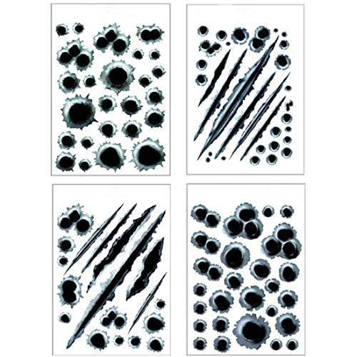 Set Autocollants Trou de balles I 4 feuilles Bullet-Holes et Rayures Stickers, Stickers de Voiture pour Ordinateur Portable, Enfants, Voitures, Moto, Vélo,...