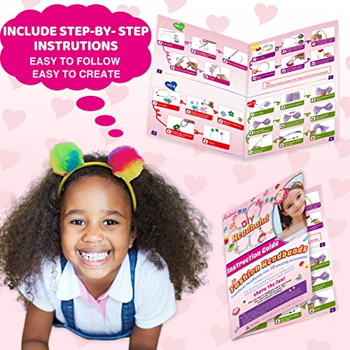 Ambesi Headband Making Kit, Made Your Own 10 Unique Hair Accessories, Gifts For Ages 5 6 7 8 9 10 11 12 Year Old Girls, Diy Arts & Crafts For Kids Ages 5-7 8-12, Fashion Crafts Set For Girls #TOP5