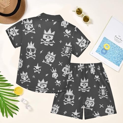 Image of visesunny Funny Boy's 2 Pieces Shirt and Short Set Casual Shirts Short Sleeve Beach Shorts Summer Outfits for 3-10 Years Kids
