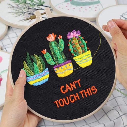Image of Louise Maelys Funny Cactus Embroidery Kits for Beginners,Cross Stitch Kit for Adults,Starters DIY Needlepoint Including Plant Pattern,Hoop,Instruction and Threads