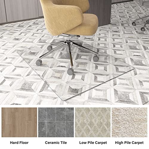 Cassilando Office Chair Mat For Carpet, 36"X46" Glass Chair Mats For Carpeted Or Hard Floors, Best For Your Home Or Office Floor Crystal Clear， Effortless Rolling, And Easy Clean #TOP3
