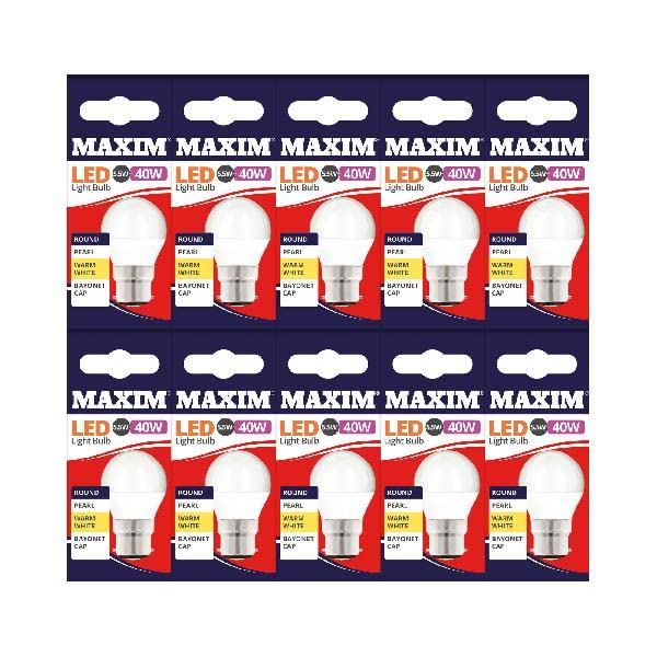 Maxim LED Round Bayonet Cap (Warm White) - 5.5watt (40watt) - 470 Lumen (Pack 10) - 40MLRB22W5X10 โ image 1