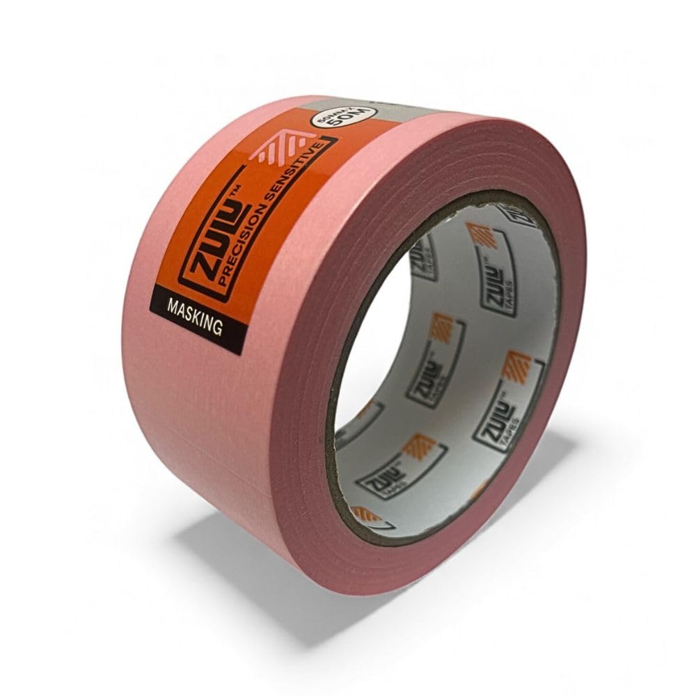 Zulu Precision Sensitive Indoor Pink Painters Masking Tape 50mm x 50m - Multi Surface Low Tack Clean Edges for All Paints - DIY, Painting, Decorating with up to 14 days Removal | (1 Pack)